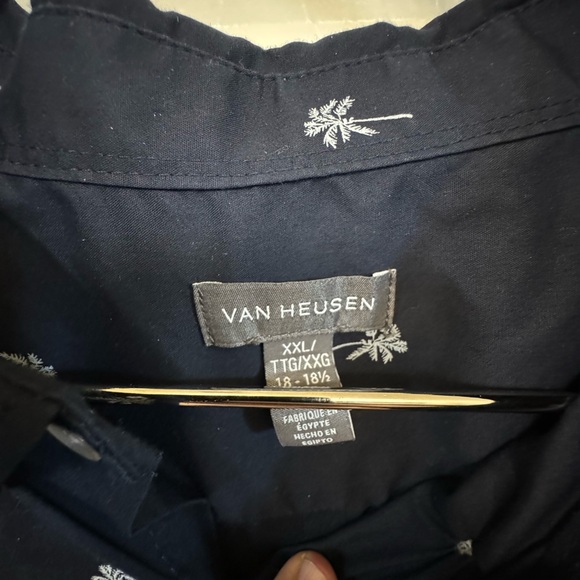 High End Van Heusen Navy Palm Tree Pattern Hawaiian Button Down Shirt Men’s XXL - Picture 3 of 3